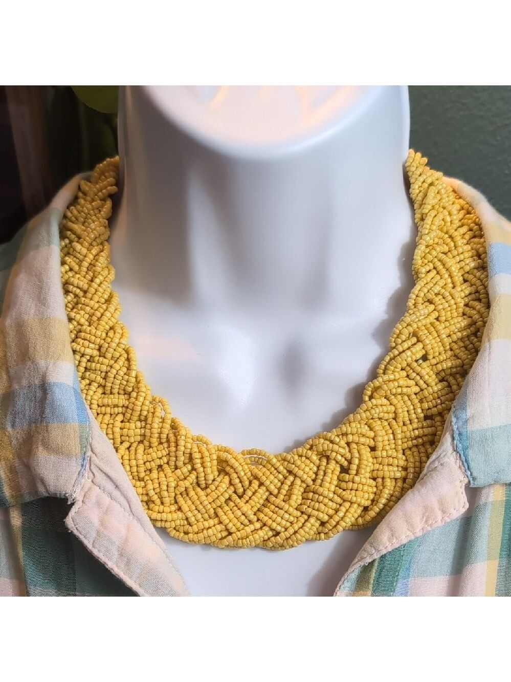 Mustard Yellow Seed Bead Bib Style Necklace